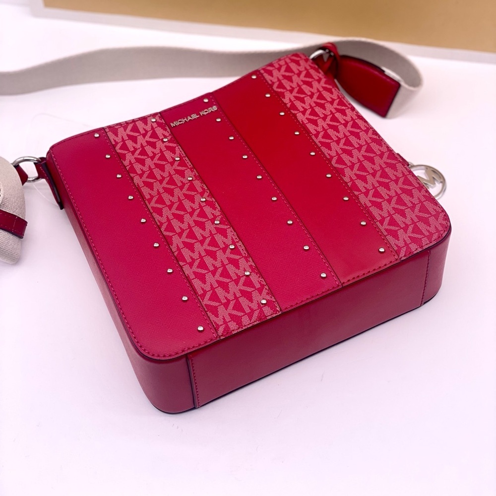Michael Kors Jet Set Travel Small Crossbody Bag MK Dark Raspberry Studded - Picture 4 of 14